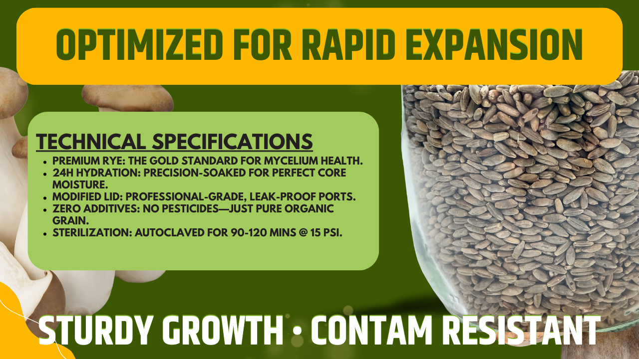 Rye Spawn Jar 1L Sterilized Organic Grain Mushroom Mycology Supplies Injection Port Filter Lid