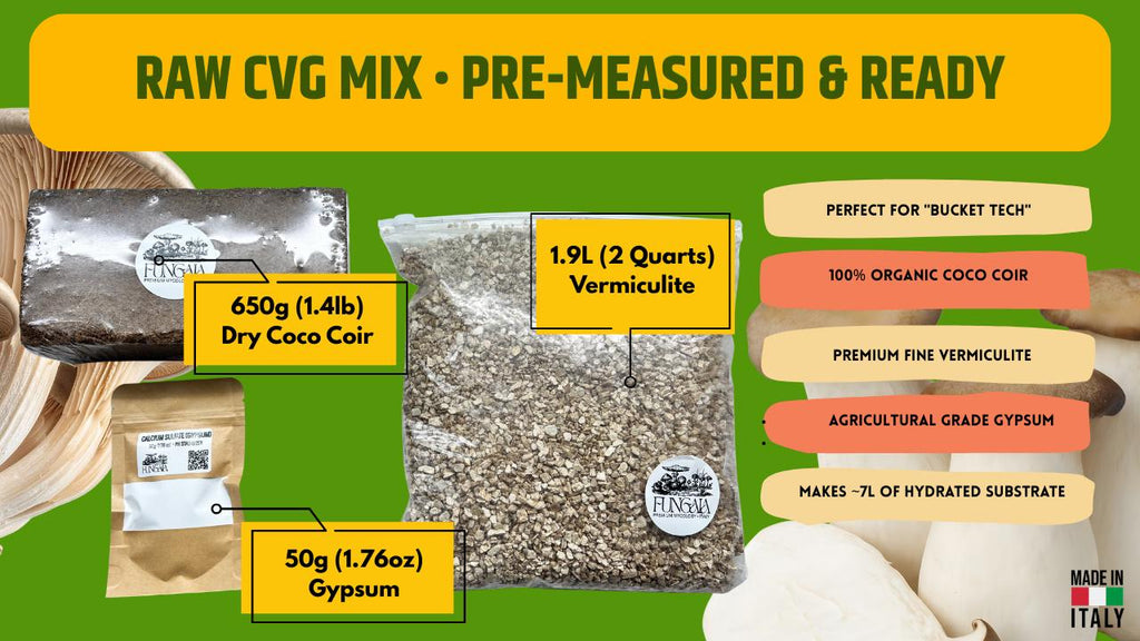 Mushroom Substrate Mix: Coco Coir, Vermiculite, Gypsum - 7L Yield