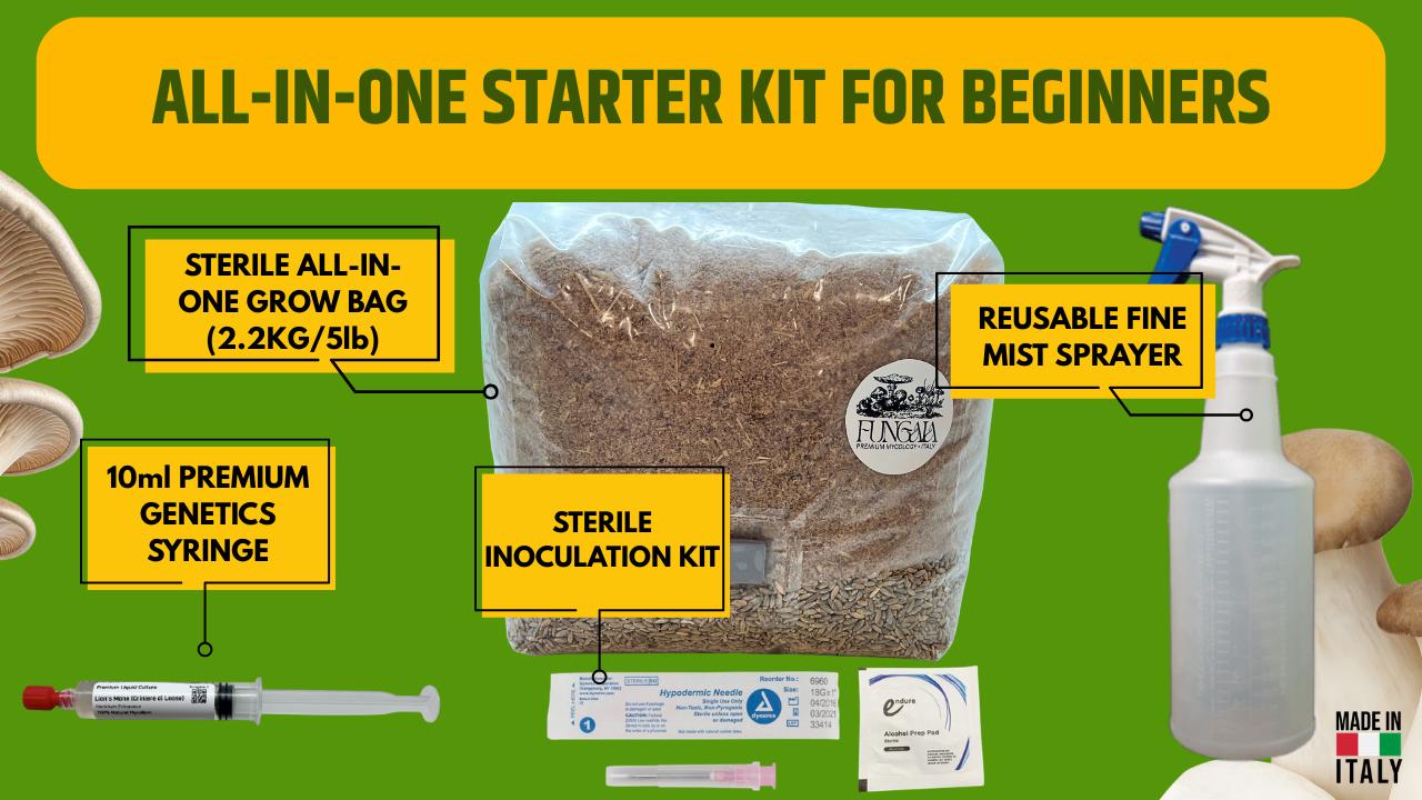 Customizable Mushroom Starter Kit All-In-One Grow Bag 2kg Liquid Culture Spray Bottle