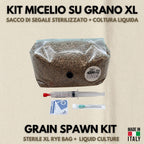 Kit Spawn Funghi Premium - Sacca XL Segale Bio con Coltura Liquida