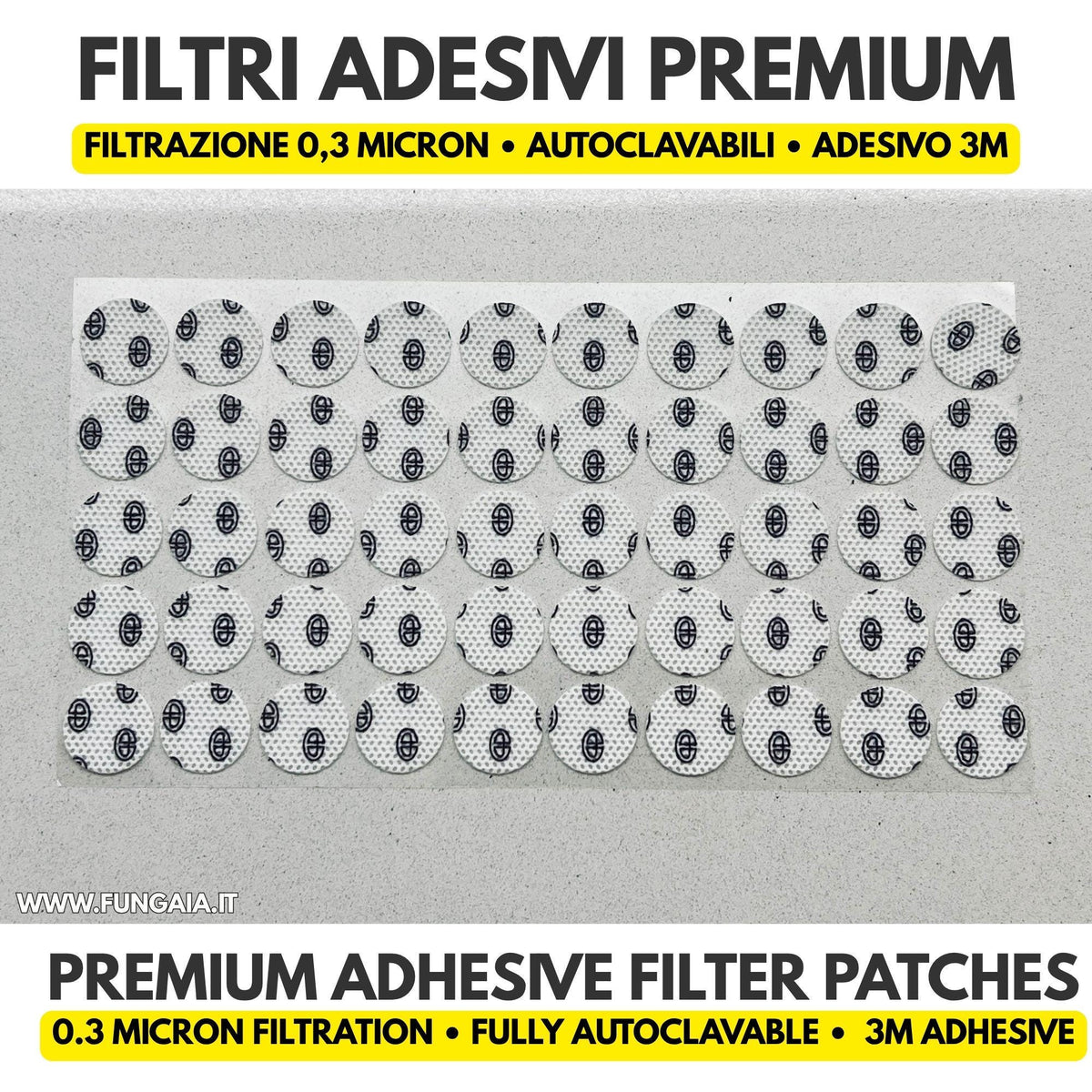 Adhesive 0.3 micron autoclavable filter patches for culture lids