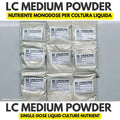 Single-dose liquid culture medium powder sachets