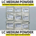 Single-dose liquid culture medium powder sachets